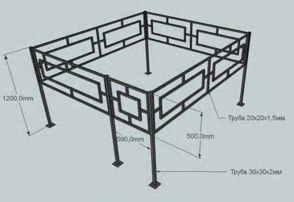Оградка на могилу из профильной трубы чертежи с размерами стандарт